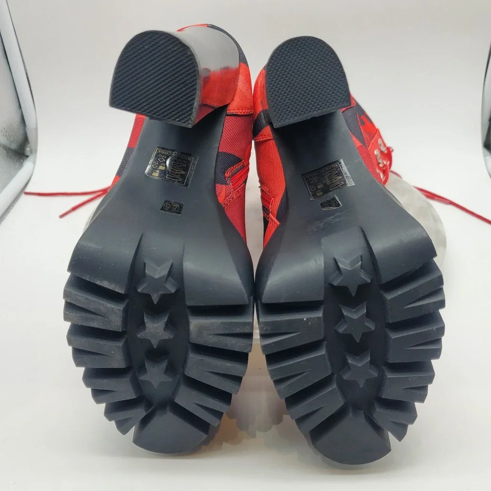 AZALEA WANG Put‎ It Down On Me Chunky Platform Boots Red Camo Lace Up Zipper 8.5